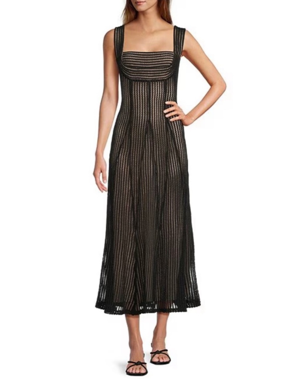 Antonio Melani Black Crochet Mesh Midi Dress Size M NWT